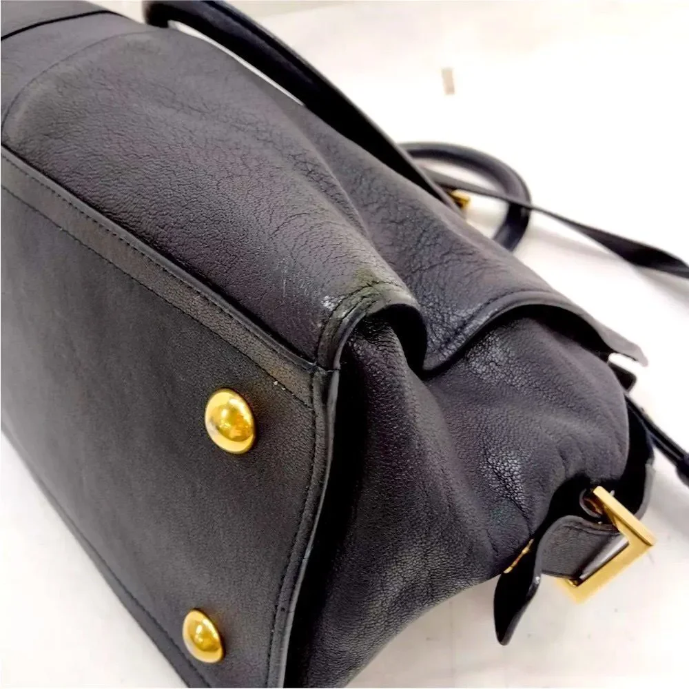 SAINT LAURENT Black Leather Small Classic YSL Ligne Y Paris Chyc Cabas Tote 2way